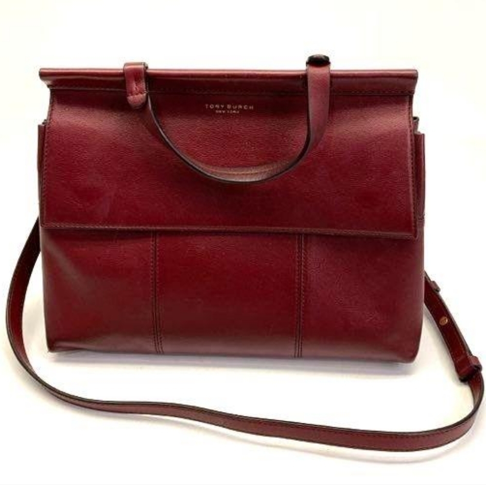 TORY BURCH New York Burgandy Leather Block-T Shoulder Crossbody Handbag - Picture 2 of 16